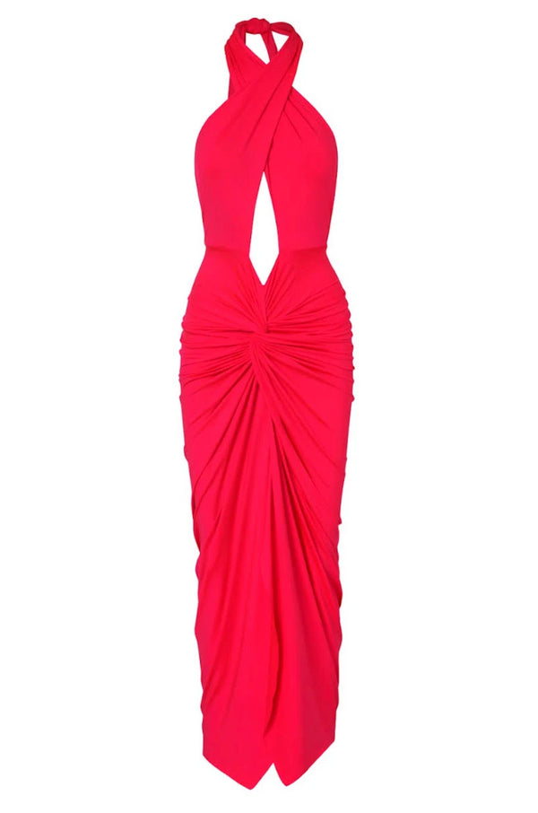 Red Halterneck Maxi Dress